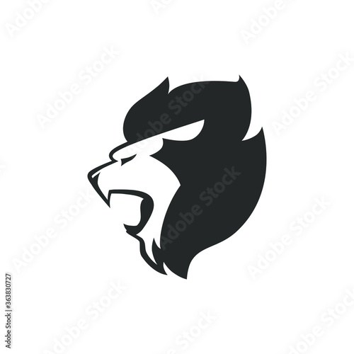 Lion head profile portrait symbol on white backdrop. Design element
