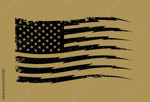 Stencil in black of American flag on brown background