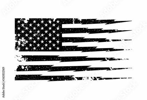 Black and white American flag artwork isolated on white