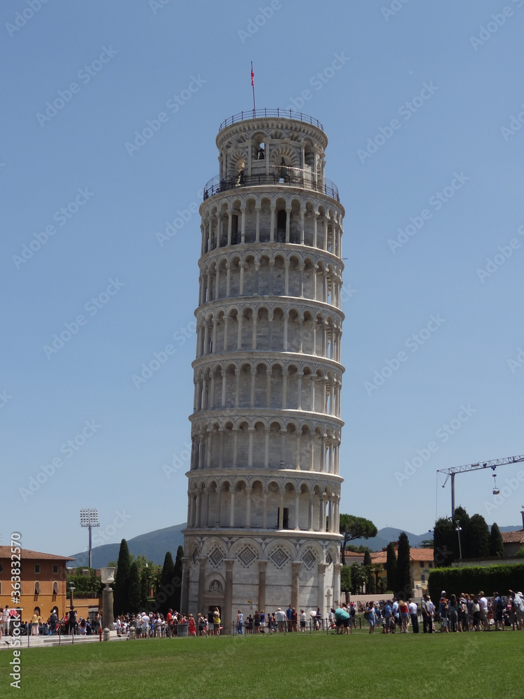 Leaning tower of Pisa Tuscany Italy in July 2015 in beautiful weather with blue sky