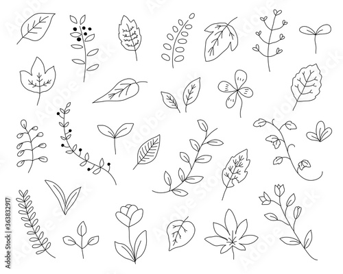 手書きの葉のイラストのセット／シンプル／素材／かわいい