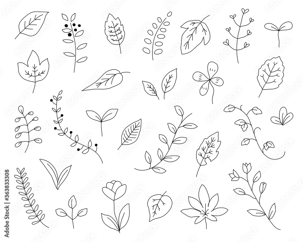手書きの葉のイラストのセット シンプル 素材 かわいい Stock Illustration Adobe Stock