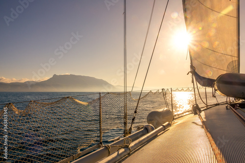 Fototapeta Naklejka Na Ścianę i Meble -  Sunny Weather on the Deck of a Sailing Yacht