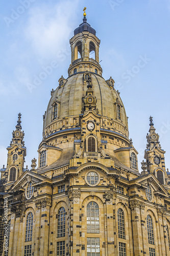 Architectural fragments of the famous Church of Our Lady  Church Frauenkirche  in Dresden  the capital of the German state of Saxony. Dresden  Germany.
