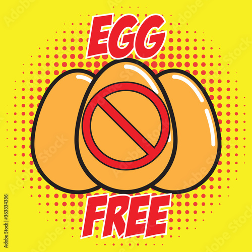 egg free allergen ingredient for dairy free icon in pop art style. vector illustration