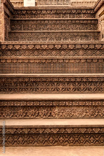 Beautiful carved stairs of Syamji ki Chhatri, A 17th century heritage monument. Narsinghgarh, madhya pradesh. photo