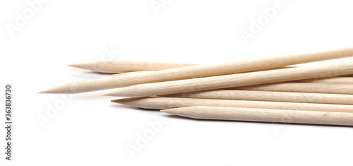 Wooden toothpicks isolated on white background