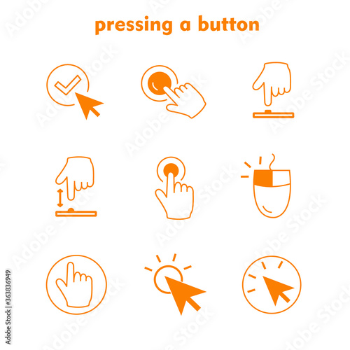 pressing button theme set of vector icon