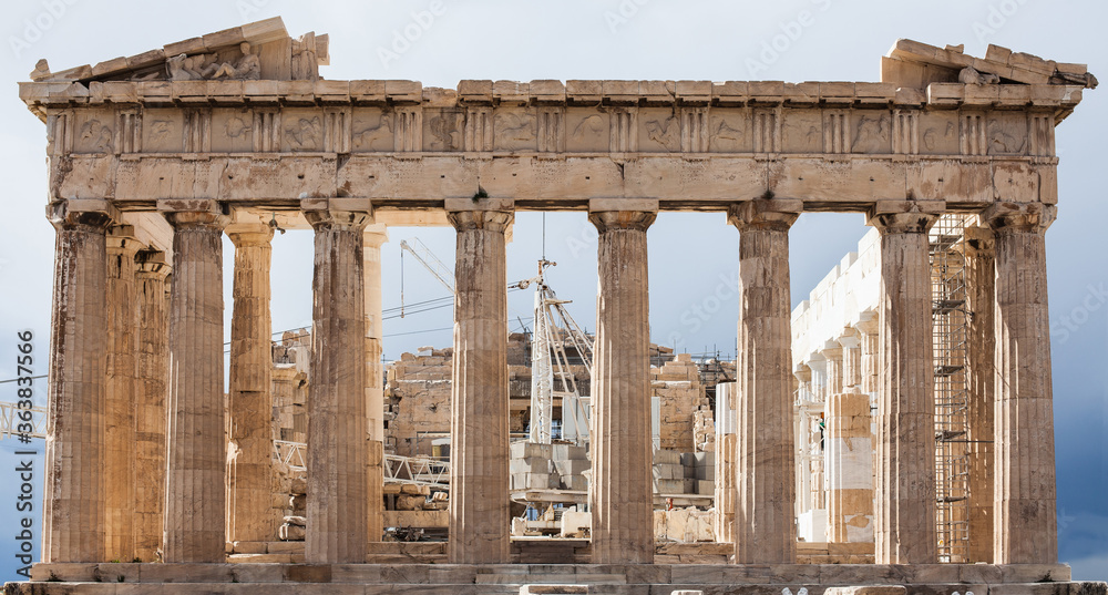 Fototapeta premium Fragment of The Parthenon, an archaic temple located on the Acropolis of Athens