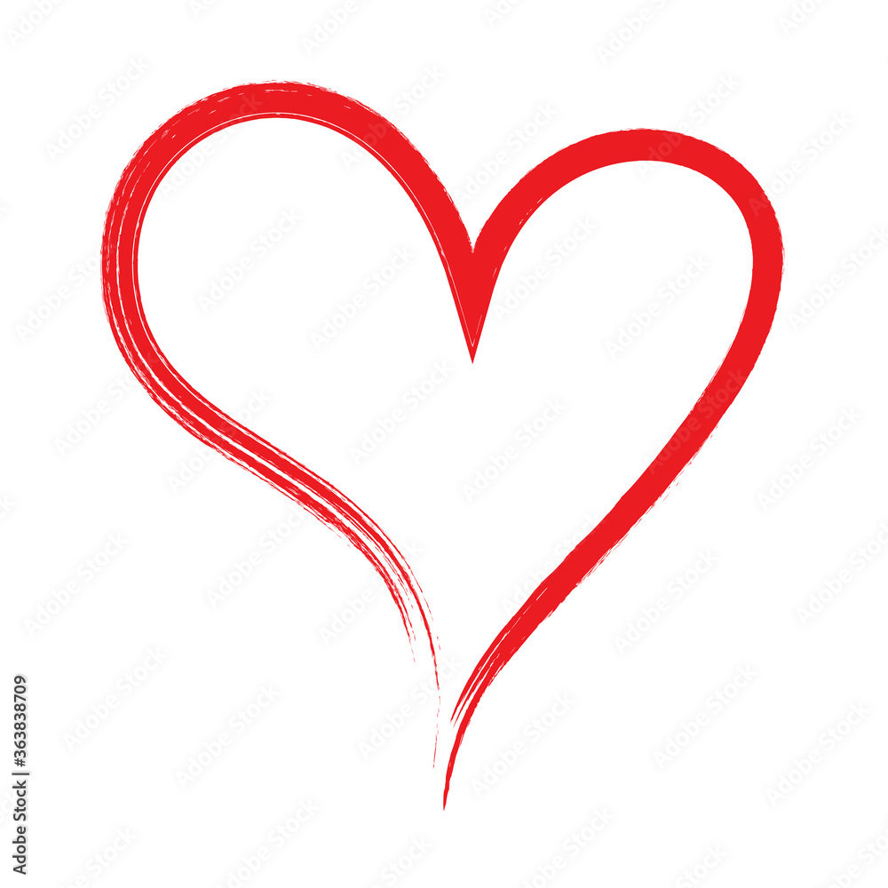 Red heart brush hand drawn icon isolated on white background. Red heart icon for love symbol,passion sign and Valentine's day. Dry brush painted heart.Creative beautiful art design,vector illustration
