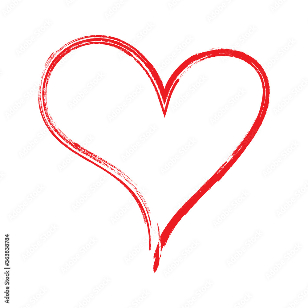 Red heart brush hand drawn icon isolated on white background. Red heart icon for love symbol,passion sign and Valentine's day. Dry brush painted heart.Creative beautiful art design,vector illustration Red heart brush hand drawn icon isolated on white background. Red heart icon for love symbol,passion sign and Valentine's day. Dry brush painted heart.Creative beautiful art design,vector illustration