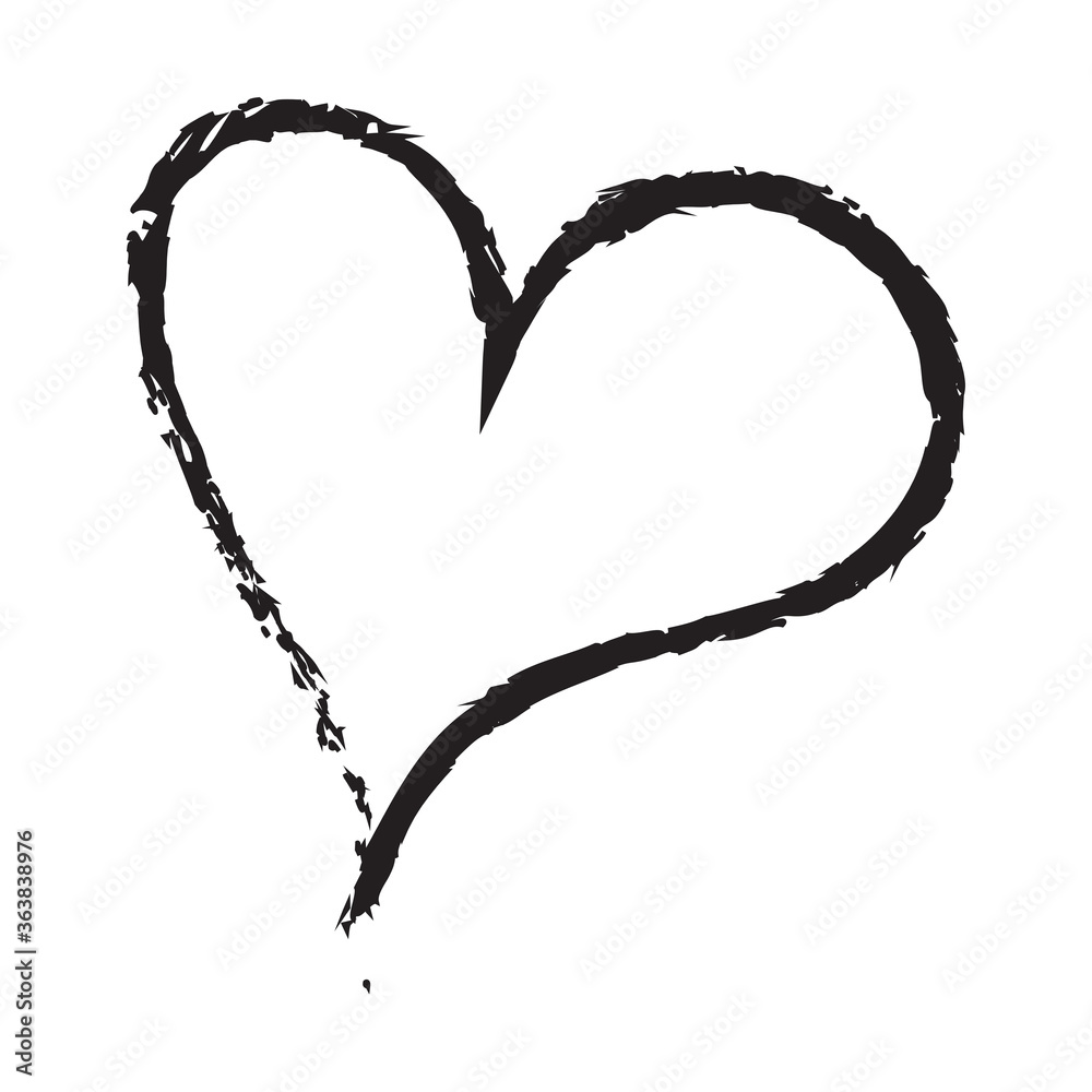 Black heart brush hand drawn icon isolated on white background. Heart ...