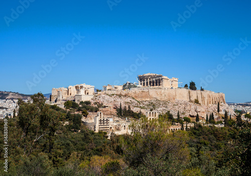 Acropolis hill in Athens city panorama