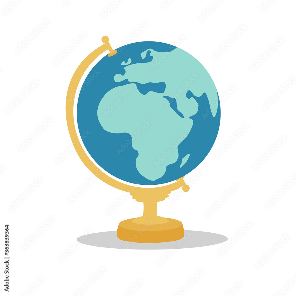 Flat vector illustration of isolated school globe on white background. Flat vector illustration of isolated school globe on white background.