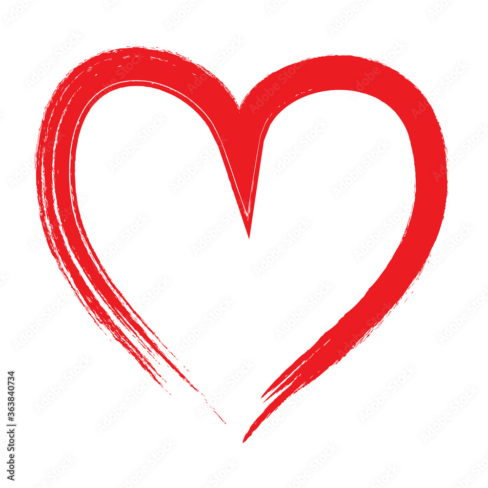 Red heart brush hand drawn icon isolated on white background. Red heart icon for love symbol,passion sign and Valentine's day. Dry brush painted heart.Creative beautiful art design,vector illustration Red heart brush hand drawn icon isolated on white background. Red heart icon for love symbol,passion sign and Valentine's day. Dry brush painted heart.Creative beautiful art design,vector illustration