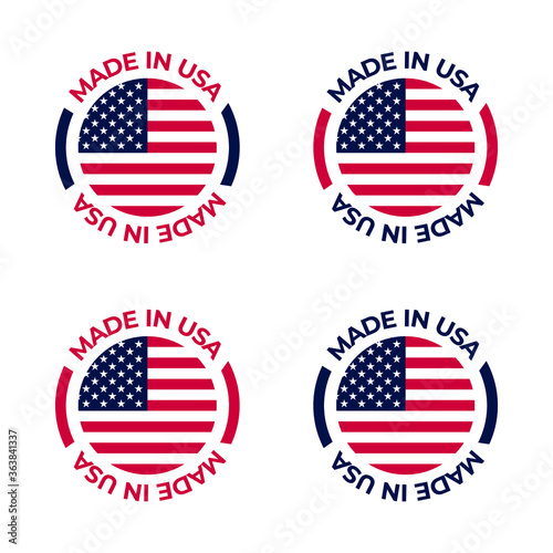 Made in USA icon design vector illustration based on American national flag with red, white and blue style, perfect for badge and emblem