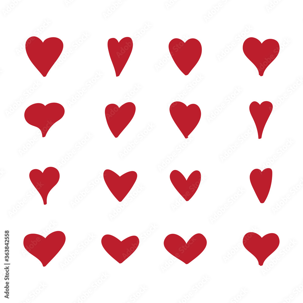 Red heart vector shape. Love icons set isolated on white background. Collection of flat heart icons for web site, love symbol, icon shape,greeting card and Valentine's day. Vector illustration concept