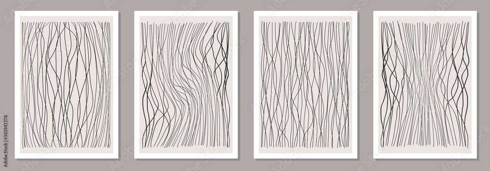 Trendy set of abstract creative minimalist artistic hand drawn line art composition - obrazy, fototapety, plakaty 