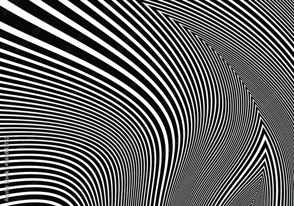 Line art optical art. Psychedelic background. Monochrome background. Optical illusion style. Black dark background. Modern pattern. Abstract graphic texture. Graphic ornament. Vector template Line art optical art. Psychedelic background. Monochrome background. Optical illusion style. Black dark background. Modern pattern. Abstract graphic texture. Graphic ornament. Vector template