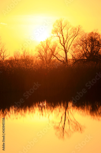 Colorful sunset by the Odra River  Poland.