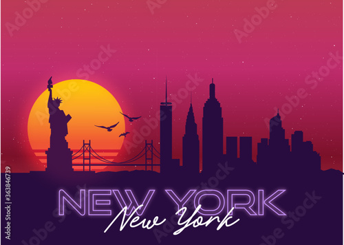 New York ,USA Landscape Skyline Vector Graphic 