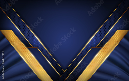 Luxury blue background with golden lines combination. Graphic design template.