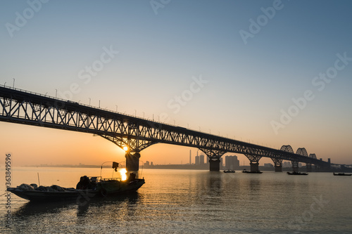 jiujiang highway and railway combined bridge in sunrise © chungking