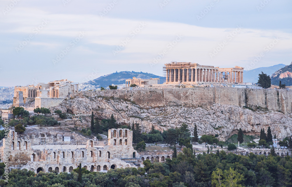 View of Acropolis, Plaka district and the city of Athens, Greece. Popular travel destination in Europe