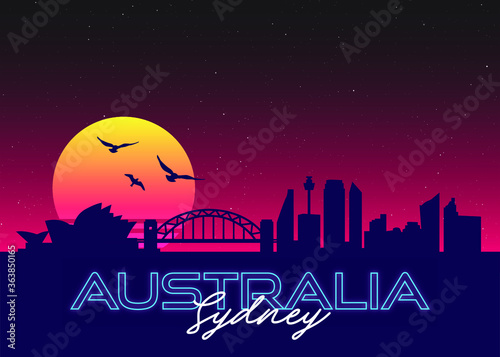 Sydney, Australia Skyline Neon Landscape City 