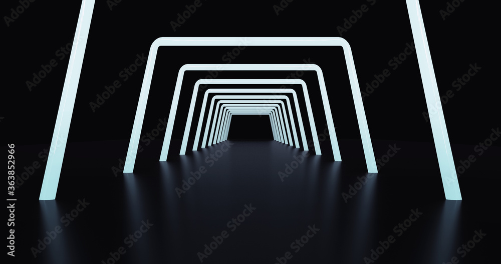 Fototapeta premium Abstract background, tunnel of glowing arcs. 3D render.