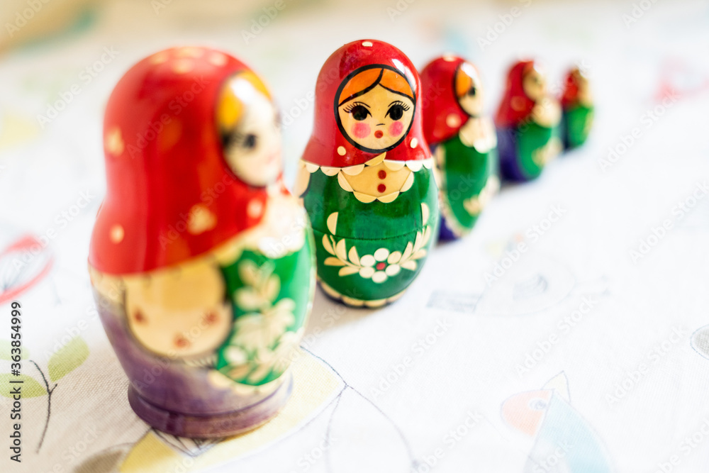 A set of Russian nesting dolls in size order