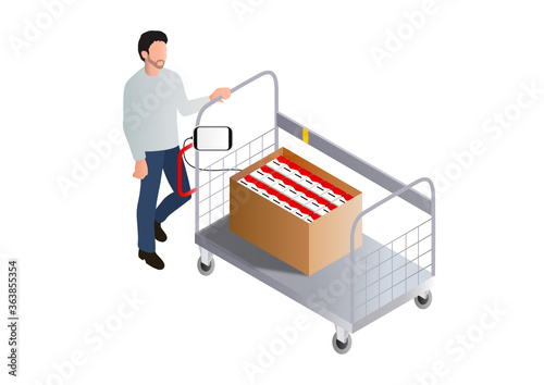 Picker in warehouse isometric Illustration
