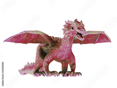 red fantasy dragon isolated on white background  3D digital render