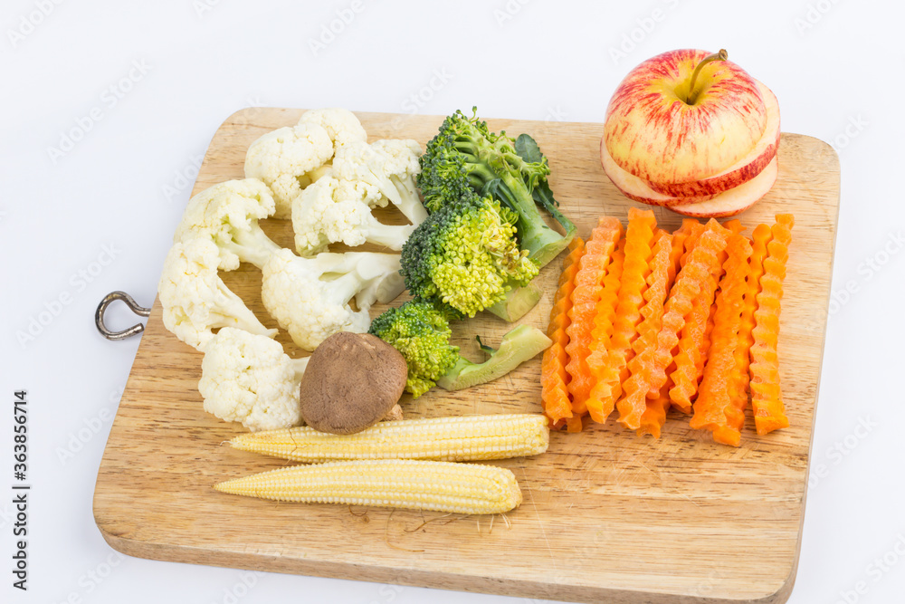 fruits and vegetables on a white background