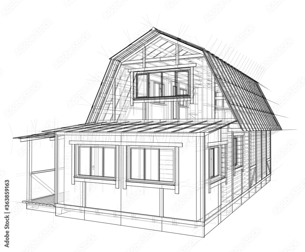 House sketch. 3D illustration