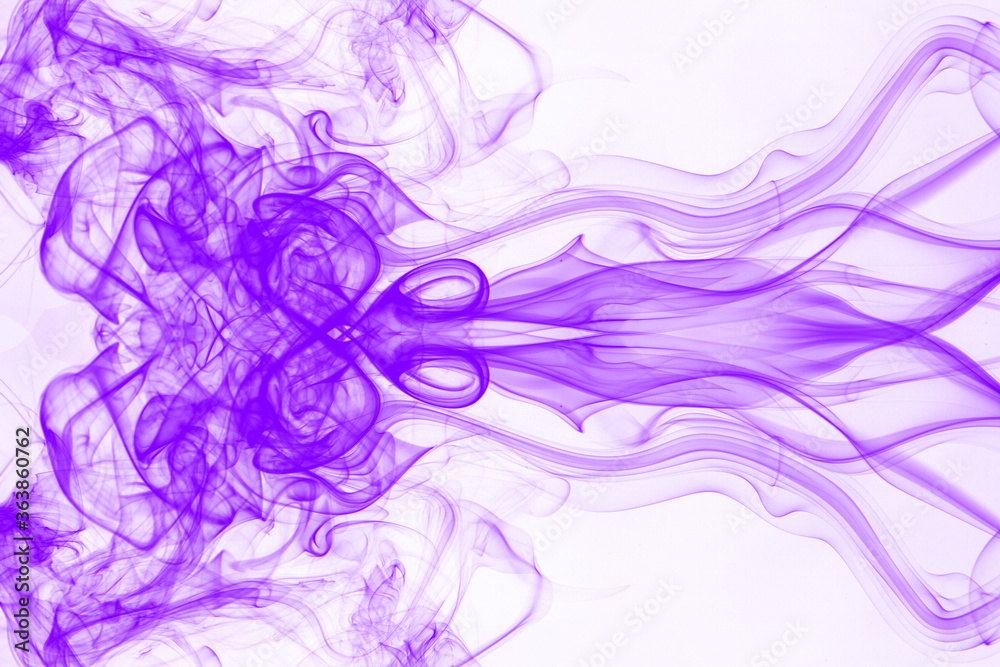 Purple smoke on white background, purple ink background, movement of purple smoke