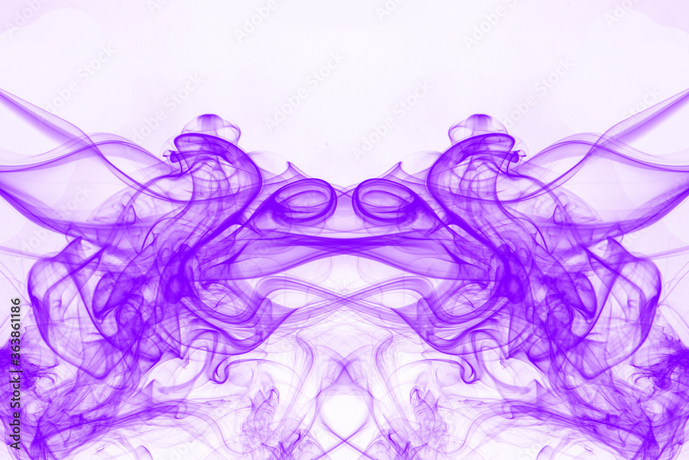 Purple smoke on white background, purple ink background, movement of purple smoke
