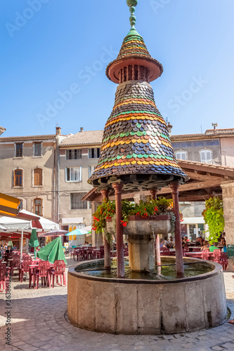 Place de la fontaine pagode, Anduze, Gard, France  photo
