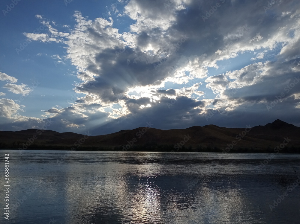 sunset on the Ili River, Kazakhstan