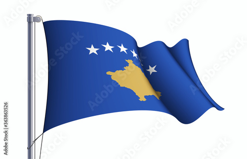 Kosovo flag state symbol isolated on background national banner. Greeting card National Independence Day of the republic of Kosovo. Illustration banner with realistic state flag.