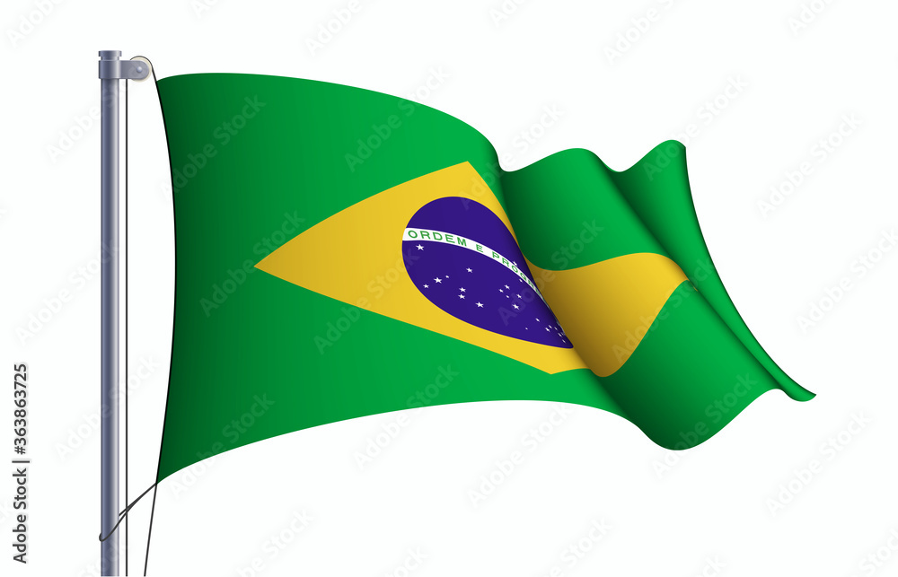 Fototapeta premium Brazil flag state symbol isolated on background national banner. Greeting card National Independence Day of the Federative Republic of Brazil. Illustration banner with realistic state flag.