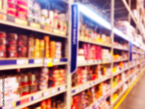 Wallpaper Mural Abstract blurred supermarket store and refrigerators in department store. Interior shopping mall defocused background. Business food. Bokeh light background. Blur supermarket. Drink zone concept Torontodigital.ca