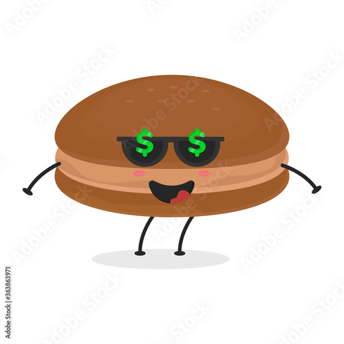 Cute flat cartoon chocolate macarons illustration. Vector illustration of cute macarons with a smiling expression. Cute choco macaron mascot design