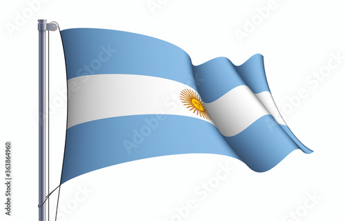 Argentina flag state symbol isolated on background national banner. Greeting card National Independence Day of the Argentine Republic. Illustration banner with realistic state flag.