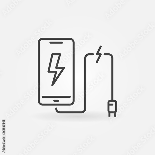 Smartphone with Broken Charging Cable vector outline concept icon or symbol