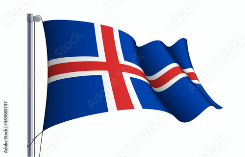 Iceland flag state symbol isolated on background national banner. Greeting card National Independence Day of the Republic of Iceland. Illustration banner with realistic state flag.