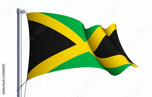 Jamaica flag state symbol isolated on background national banner. Greeting card National Independence Day of the Republic of Jamaica. Illustration banner with realistic state flag.