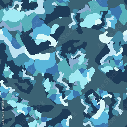 Winter camouflage of various shades of blue and grey colors