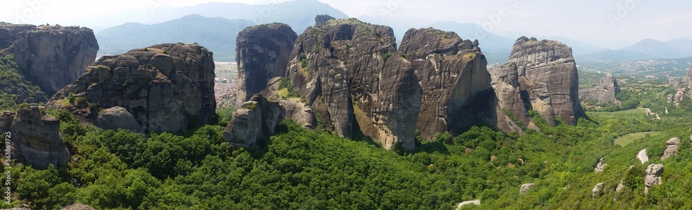 Meteora Monastries set on top of tall rock formations