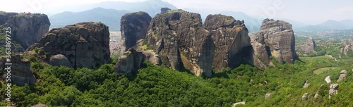 Meteora Monastries set on top of tall rock formations